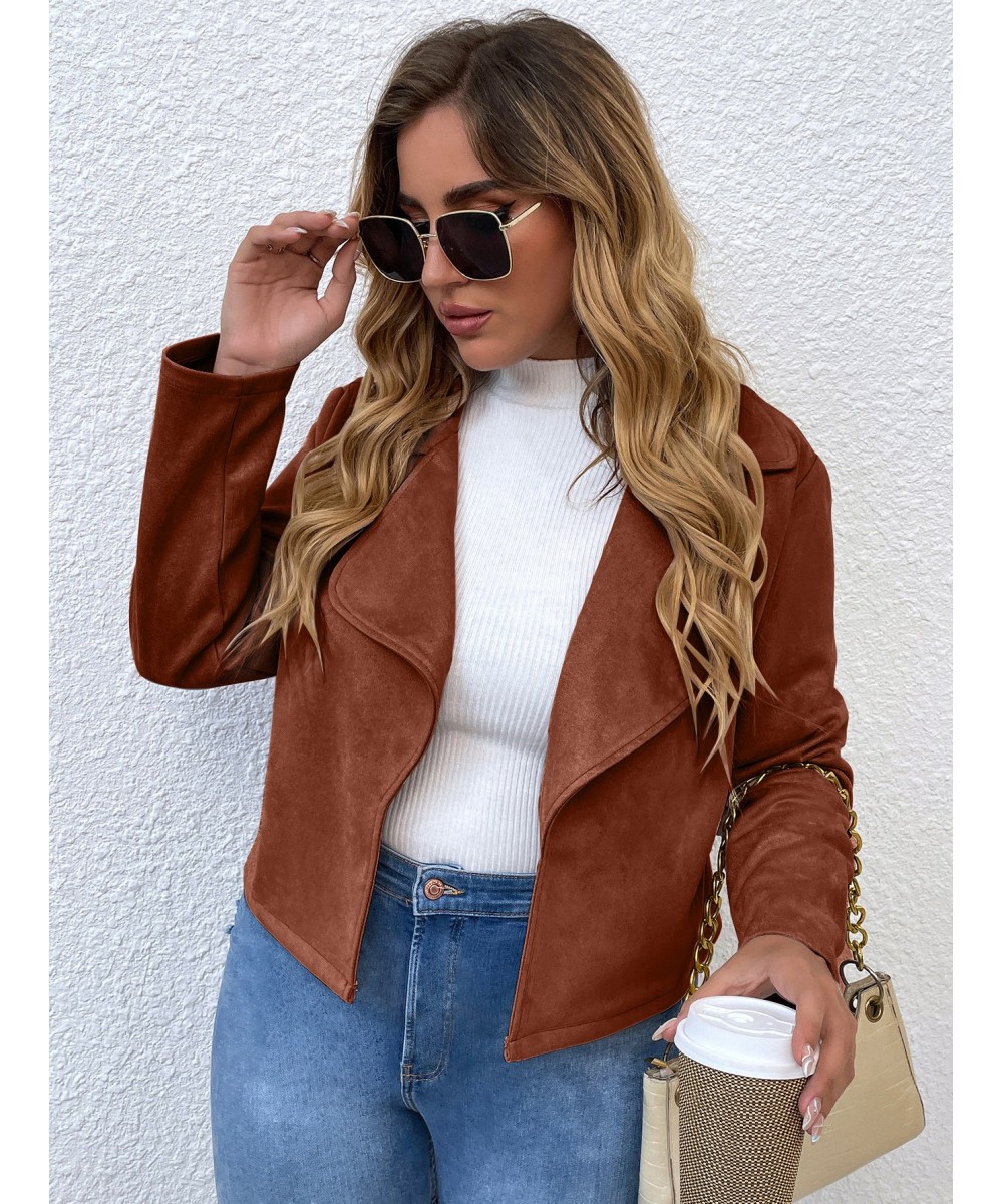 Women Spring 2023 Plus Size Jacket Pink Brown Slim Jacket Coat Vintage Turn-down Collar Oversized Outwear Office Ladies $39.3...