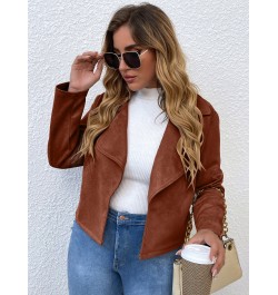 Women Spring 2023 Plus Size Jacket Pink Brown Slim Jacket Coat Vintage Turn-down Collar Oversized Outwear Office Ladies $39.3...