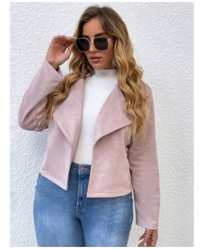 Women Spring 2023 Plus Size Jacket Pink Brown Slim Jacket Coat Vintage Turn-down Collar Oversized Outwear Office Ladies $39.3...