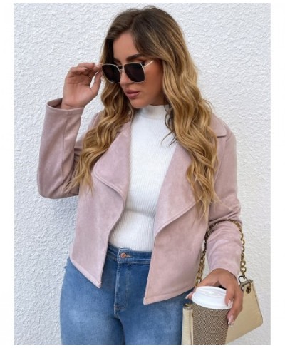 Women Spring 2023 Plus Size Jacket Pink Brown Slim Jacket Coat Vintage Turn-down Collar Oversized Outwear Office Ladies $39.3...