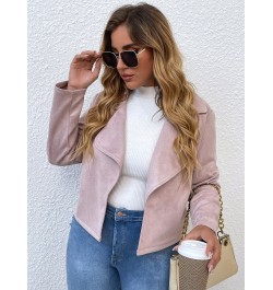 Women Spring 2023 Plus Size Jacket Pink Brown Slim Jacket Coat Vintage Turn-down Collar Oversized Outwear Office Ladies $39.3...