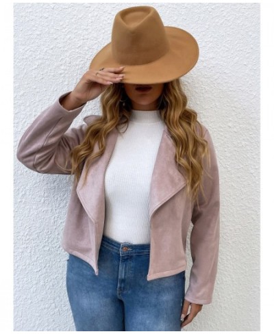 Women Spring 2023 Plus Size Jacket Pink Brown Slim Jacket Coat Vintage Turn-down Collar Oversized Outwear Office Ladies $39.3...