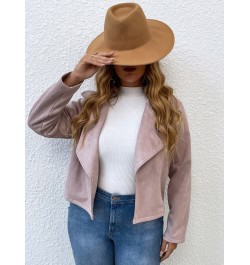 Women Spring 2023 Plus Size Jacket Pink Brown Slim Jacket Coat Vintage Turn-down Collar Oversized Outwear Office Ladies $39.3...