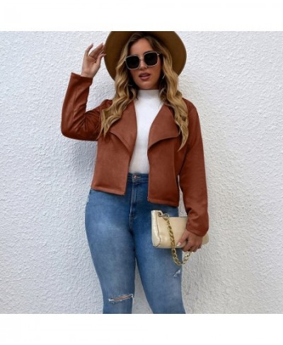 Women Spring 2023 Plus Size Jacket Pink Brown Slim Jacket Coat Vintage Turn-down Collar Oversized Outwear Office Ladies $39.3...