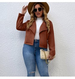 Women Spring 2023 Plus Size Jacket Pink Brown Slim Jacket Coat Vintage Turn-down Collar Oversized Outwear Office Ladies $39.3...