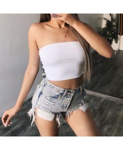 Womens Sexy Strapless Off Shoulder Crop Tube Top Solid Color Stretchy Bandeau Seamless Casual Basic Breast Wrap No-Padded Bra...