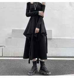 Women Skirt Asymmetry Patchwork Black Long Skirts For Women Irregular Casual High Waist Skirt For Women 2023 New Fashion $56....