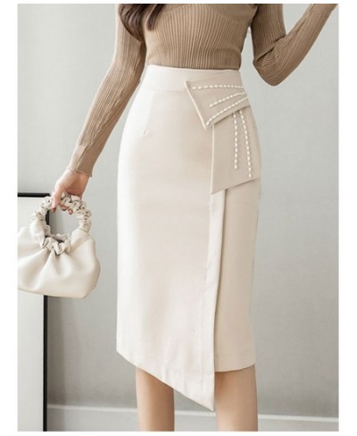 2023 Spring Summer Irregular Skirts Women Elegant Beading Patchwork High Waist Casual Skirt Office Lady Wrap Hip Midi Skirts ...