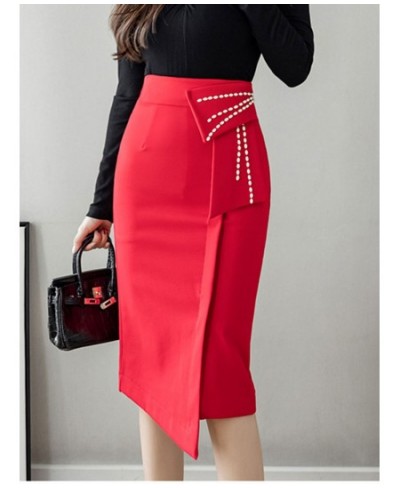 2023 Spring Summer Irregular Skirts Women Elegant Beading Patchwork High Waist Casual Skirt Office Lady Wrap Hip Midi Skirts ...