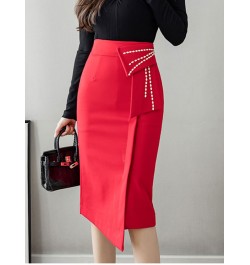 2023 Spring Summer Irregular Skirts Women Elegant Beading Patchwork High Waist Casual Skirt Office Lady Wrap Hip Midi Skirts ...