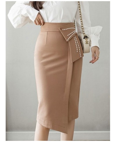 2023 Spring Summer Irregular Skirts Women Elegant Beading Patchwork High Waist Casual Skirt Office Lady Wrap Hip Midi Skirts ...