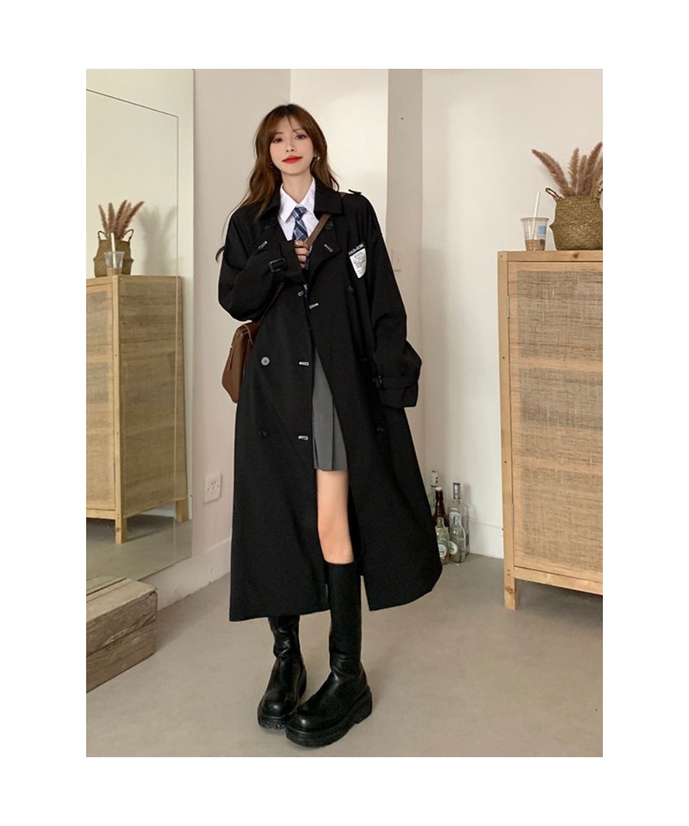 Women's Black Windbreaker Coat Mid-length Female Latest Elegant Spring Autumn Trench Coat Office Lady Preppy JK Long Coat Wom...