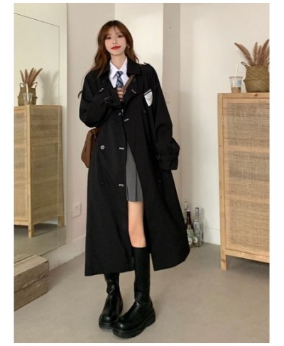 Women's Black Windbreaker Coat Mid-length Female Latest Elegant Spring Autumn Trench Coat Office Lady Preppy JK Long Coat Wom...