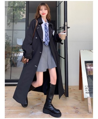 Women's Black Windbreaker Coat Mid-length Female Latest Elegant Spring Autumn Trench Coat Office Lady Preppy JK Long Coat Wom...