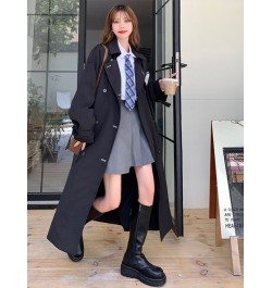 Women's Black Windbreaker Coat Mid-length Female Latest Elegant Spring Autumn Trench Coat Office Lady Preppy JK Long Coat Wom...