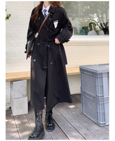 Women's Black Windbreaker Coat Mid-length Female Latest Elegant Spring Autumn Trench Coat Office Lady Preppy JK Long Coat Wom...