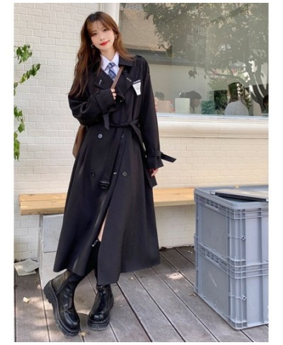 Women's Black Windbreaker Coat Mid-length Female Latest Elegant Spring Autumn Trench Coat Office Lady Preppy JK Long Coat Wom...