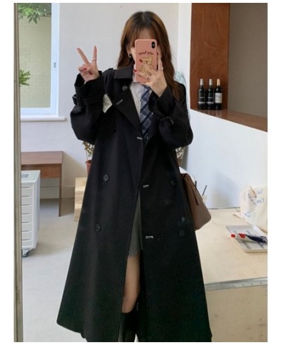 Women's Black Windbreaker Coat Mid-length Female Latest Elegant Spring Autumn Trench Coat Office Lady Preppy JK Long Coat Wom...