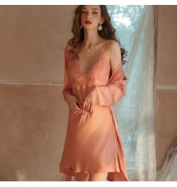 Women Silk Pajamas Set Sexy Nighty Dress Fall Nightgowns Lace Nightwear Women's Pajamas Night Long Robe Sexy Lace Slip Dress ...