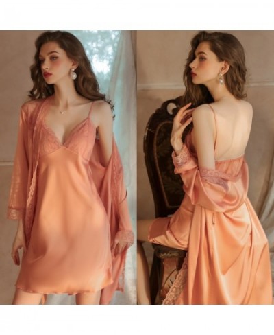 Women Silk Pajamas Set Sexy Nighty Dress Fall Nightgowns Lace Nightwear Women's Pajamas Night Long Robe Sexy Lace Slip Dress ...