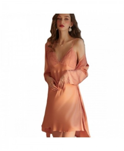 Women Silk Pajamas Set Sexy Nighty Dress Fall Nightgowns Lace Nightwear Women's Pajamas Night Long Robe Sexy Lace Slip Dress ...