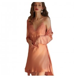 Women Silk Pajamas Set Sexy Nighty Dress Fall Nightgowns Lace Nightwear Women's Pajamas Night Long Robe Sexy Lace Slip Dress ...