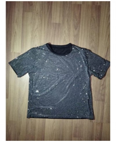 luxury plus size vintage rhinestone glitter crystal bling diamond night club birthday holiday christmas new year women tshirt...