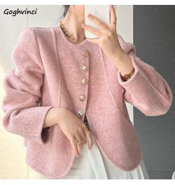 Cropped Blends Women O-neck Elegant Simple Winter Wool Coats Fashion Vintage Temperament Official Females Casual Chic All-mat...