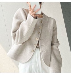 Cropped Blends Women O-neck Elegant Simple Winter Wool Coats Fashion Vintage Temperament Official Females Casual Chic All-mat...