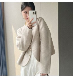 Cropped Blends Women O-neck Elegant Simple Winter Wool Coats Fashion Vintage Temperament Official Females Casual Chic All-mat...