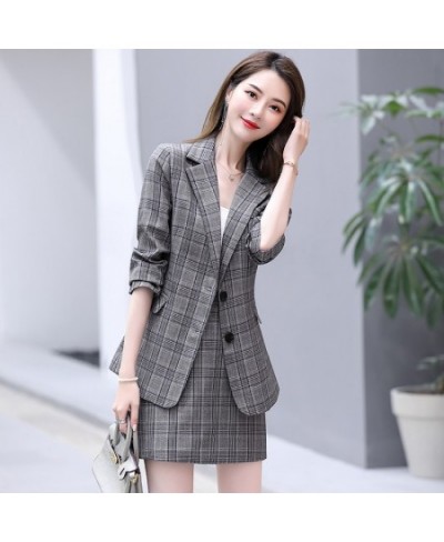 New Retro Plaid Blazer Set Single-breasted Jacket & Pencil Skirt 2 Pieces Skirt Suit Female Office Ladies Blazer Suit $99.30 ...