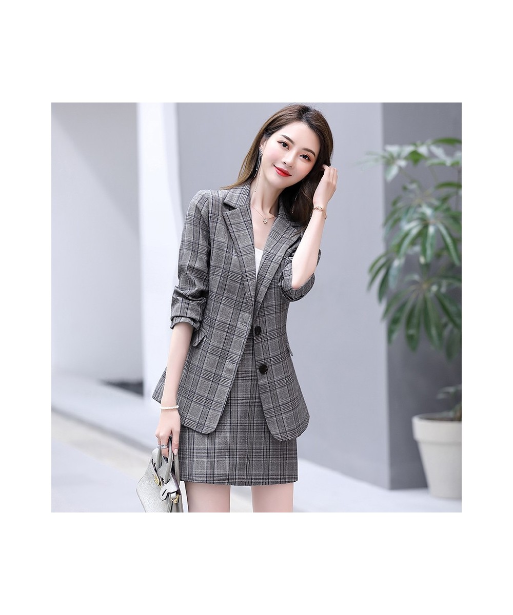 New Retro Plaid Blazer Set Single-breasted Jacket & Pencil Skirt 2 Pieces Skirt Suit Female Office Ladies Blazer Suit $99.30 ...