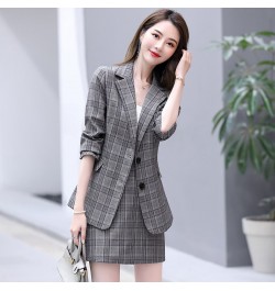 New Retro Plaid Blazer Set Single-breasted Jacket & Pencil Skirt 2 Pieces Skirt Suit Female Office Ladies Blazer Suit $99.30 ...