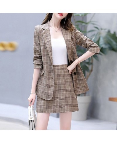 New Retro Plaid Blazer Set Single-breasted Jacket & Pencil Skirt 2 Pieces Skirt Suit Female Office Ladies Blazer Suit $99.30 ...