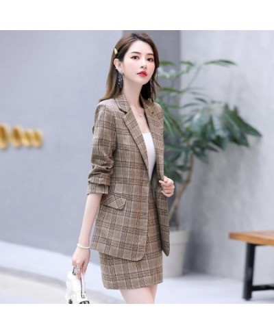 New Retro Plaid Blazer Set Single-breasted Jacket & Pencil Skirt 2 Pieces Skirt Suit Female Office Ladies Blazer Suit $99.30 ...