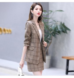 New Retro Plaid Blazer Set Single-breasted Jacket & Pencil Skirt 2 Pieces Skirt Suit Female Office Ladies Blazer Suit $99.30 ...