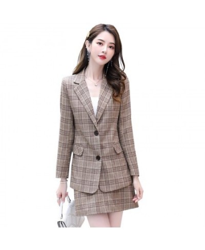 New Retro Plaid Blazer Set Single-breasted Jacket & Pencil Skirt 2 Pieces Skirt Suit Female Office Ladies Blazer Suit $99.30 ...