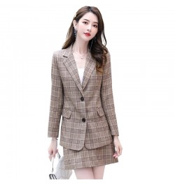 New Retro Plaid Blazer Set Single-breasted Jacket & Pencil Skirt 2 Pieces Skirt Suit Female Office Ladies Blazer Suit $99.30 ...