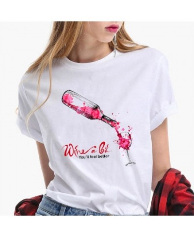 2023 Fashion Summer Tshirt Women's Street Style Women's T-shirt Wine Cup Pattern T-shirt Ladies Short Sleeve Over Size 3XL $1...