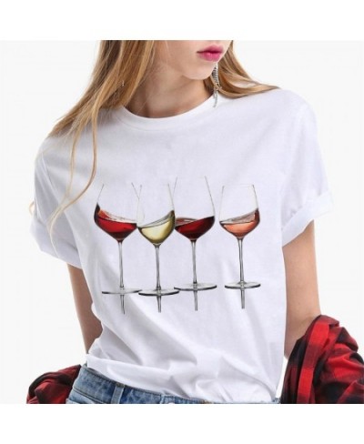 2023 Fashion Summer Tshirt Women's Street Style Women's T-shirt Wine Cup Pattern T-shirt Ladies Short Sleeve Over Size 3XL $1...