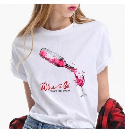 2023 Fashion Summer Tshirt Women's Street Style Women's T-shirt Wine Cup Pattern T-shirt Ladies Short Sleeve Over Size 3XL $1...