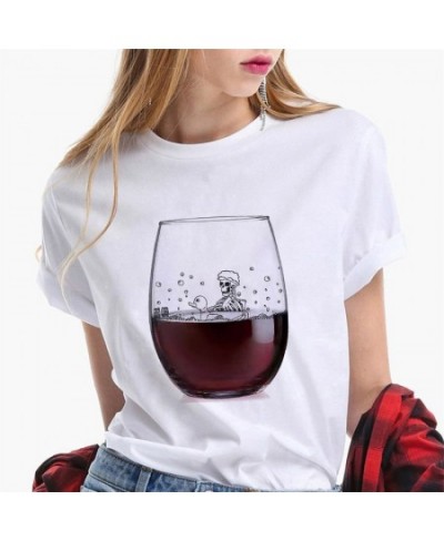 2023 Fashion Summer Tshirt Women's Street Style Women's T-shirt Wine Cup Pattern T-shirt Ladies Short Sleeve Over Size 3XL $1...