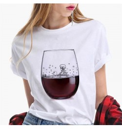 2023 Fashion Summer Tshirt Women's Street Style Women's T-shirt Wine Cup Pattern T-shirt Ladies Short Sleeve Over Size 3XL $1...