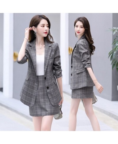 New Retro Plaid Blazer Set Single-breasted Jacket & Pencil Skirt 2 Pieces Skirt Suit Female Office Ladies Blazer Suit $99.30 ...