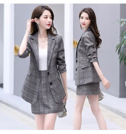 New Retro Plaid Blazer Set Single-breasted Jacket & Pencil Skirt 2 Pieces Skirt Suit Female Office Ladies Blazer Suit $99.30 ...