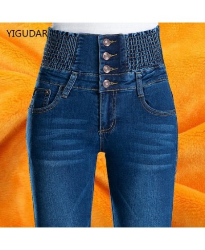 Women Winter velvet Jeans High Waisted jeans Skinny Pants Elastic Waist Casual Jeans For Women Warm Jeans woman jeans $49.61 ...