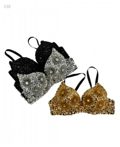 Sexy Women's Beaded Sequins Embellished Chrysanthemum Bra B/ C Cup Belly Dance Underwear Push Up 63 $28.59 - Underwear