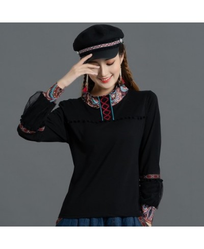 Spring Ethnic Style Women Blouse Fashion Wild Lantern Sleeve T-shirt Chinese Harajuku High Collar Print Hanfu Slim Vintage To...