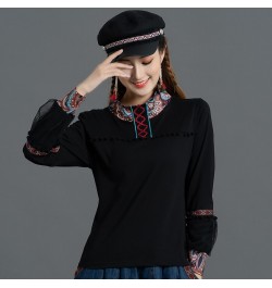 Spring Ethnic Style Women Blouse Fashion Wild Lantern Sleeve T-shirt Chinese Harajuku High Collar Print Hanfu Slim Vintage To...