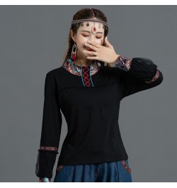 Spring Ethnic Style Women Blouse Fashion Wild Lantern Sleeve T-shirt Chinese Harajuku High Collar Print Hanfu Slim Vintage To...